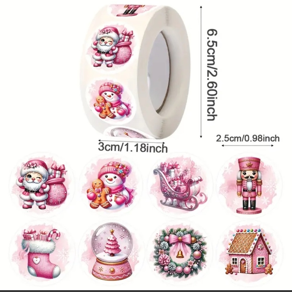 500 Charming Pink holiday stickers - Picture 2 of 2